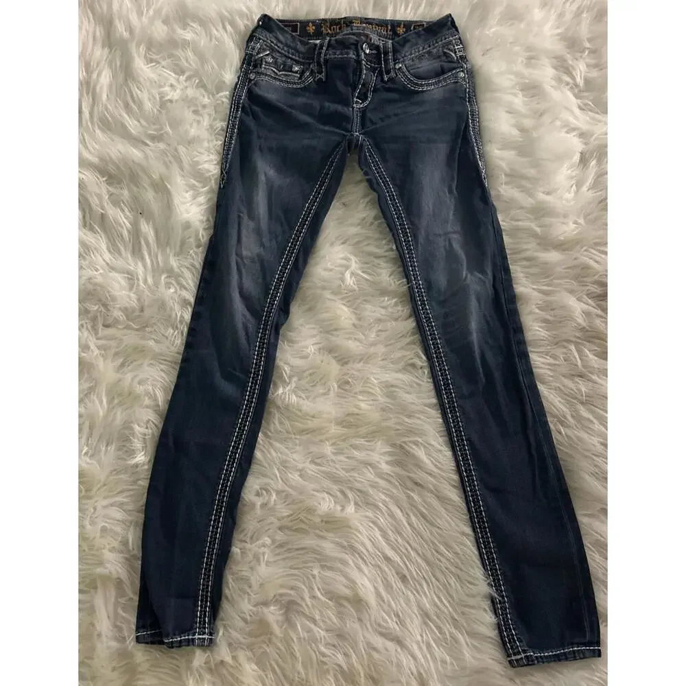 Rock Revival BETTY Jeans Womens 25 Skinny Mid-Rise Embellished Distressed READ - Picture 5 of 14